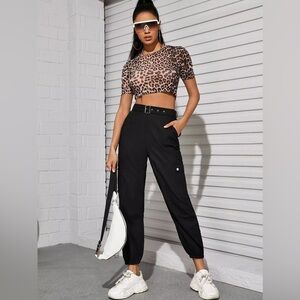 NWOT Shein Self Tie Flap Pocket Cargo Pants in Black